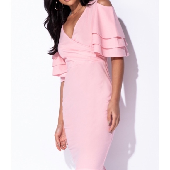 Multi Frill Sleeve Wrap Front Bodycon Dress - Picture 6 of 8